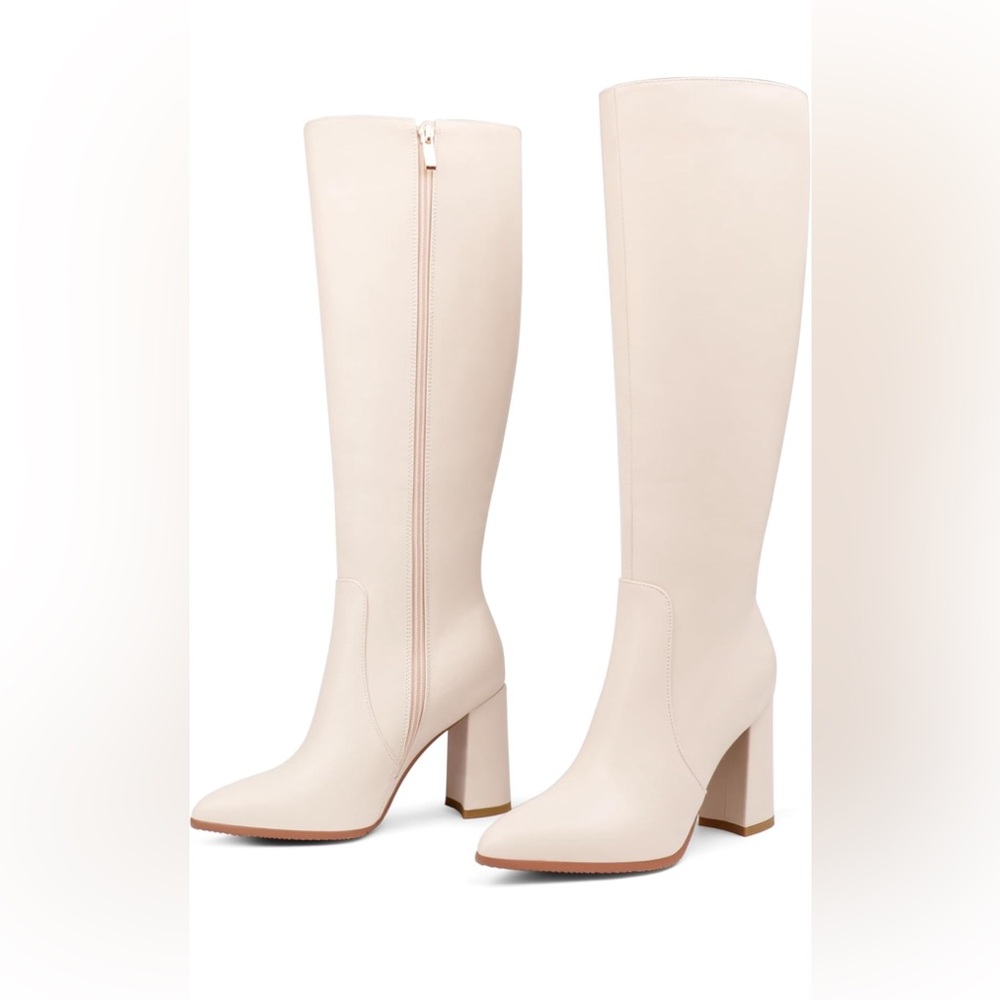 Knee high off white boots